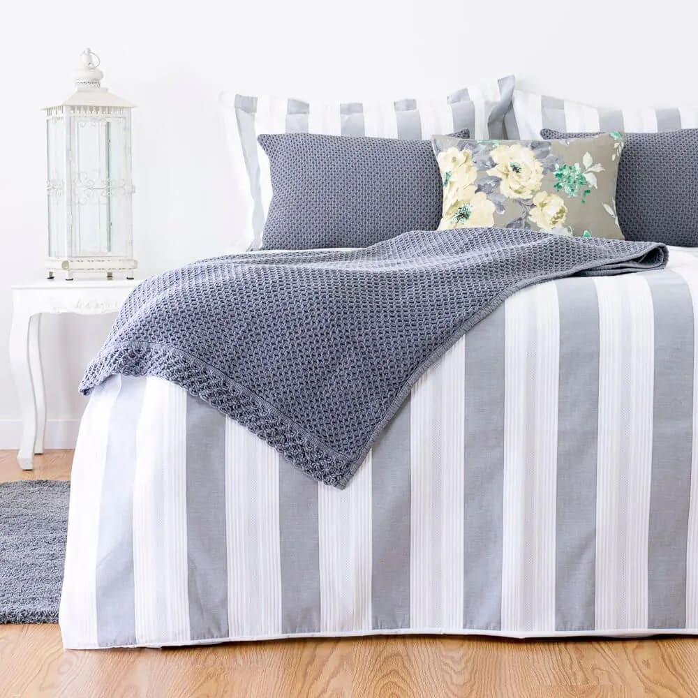 Funda nórdica rayas 100% algodón gris cama 135/150 cm (240 x 220 cm