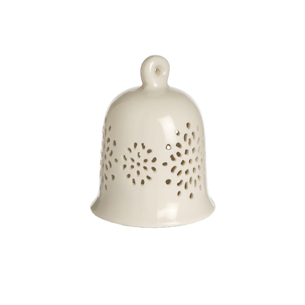 Colgante decorativo de navidad campana con luz led en gres crema h13