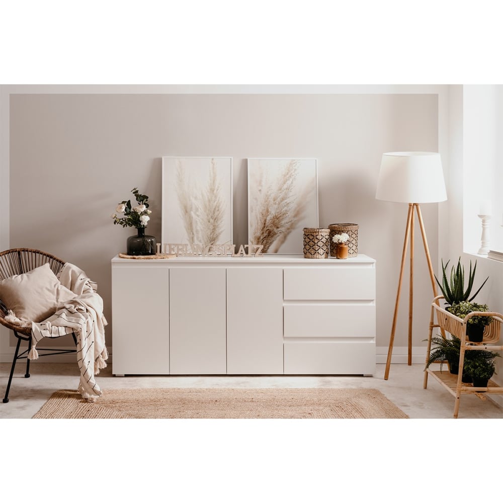 Buffet 3 portes, 3 tiroirs et 2 étagères L178,5 cm - Blanc - Maisons du Monde