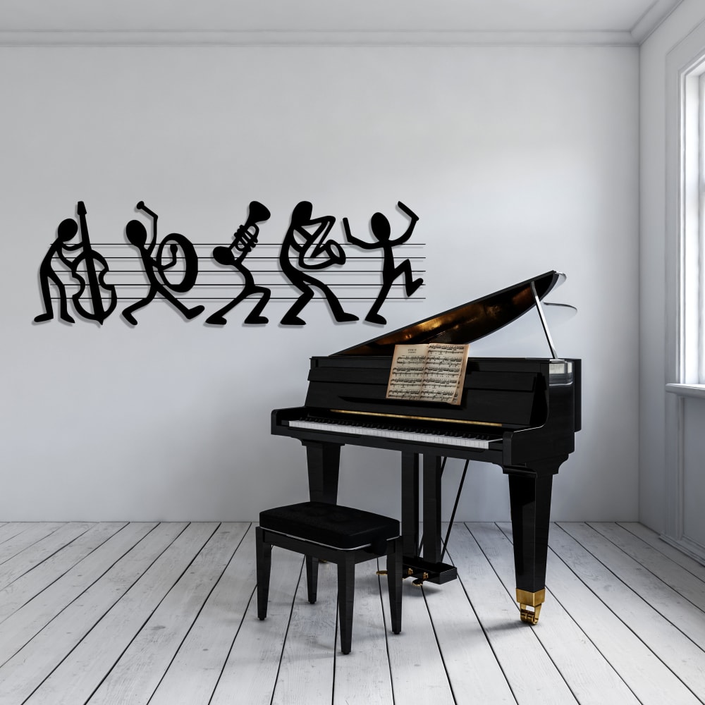 Décoration murale musique en métal noir 90x29 cm