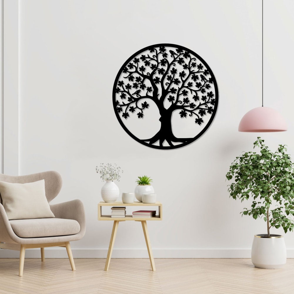 Déco murale arbre de vie feuilles d'érable en métal 75 cm