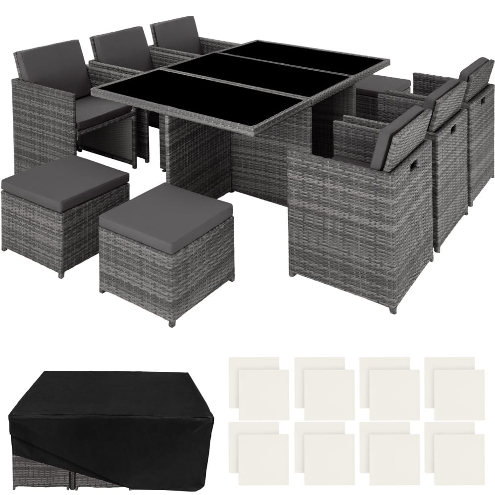 Salon de jardin cadre aluminium 2 sets de housses gris