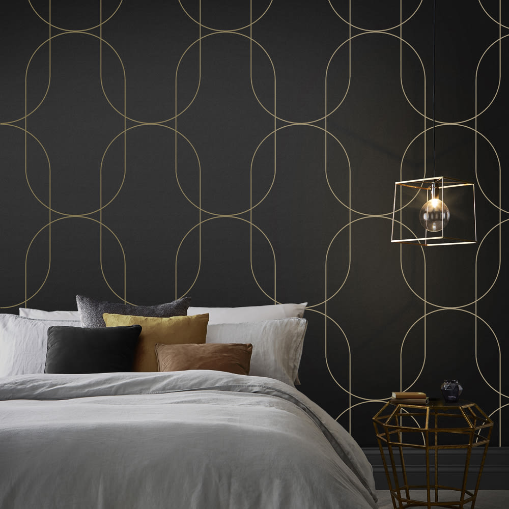 Graham & Brown Papier peint palais gris foncé or 1005x52cm style classique chic Noir Intissé
