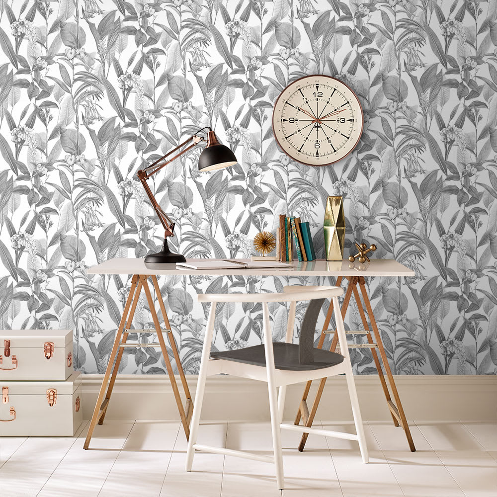 Papier peint botanique - gris