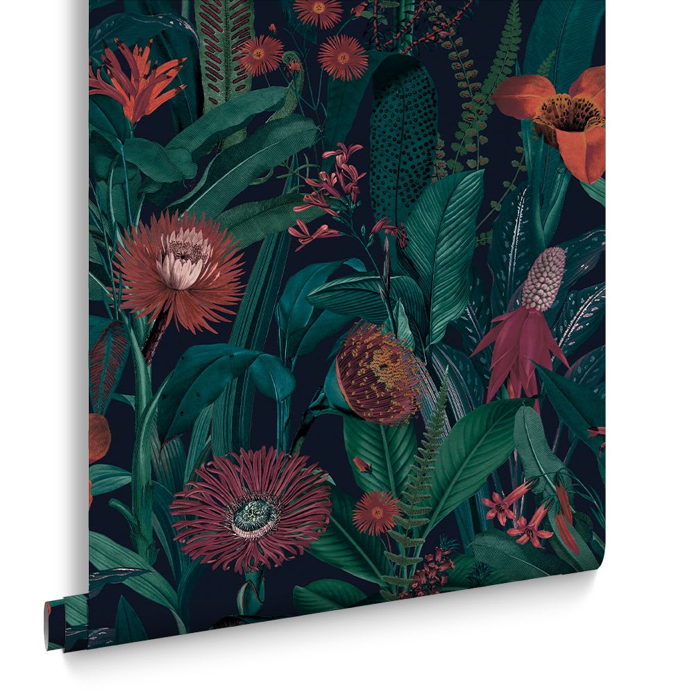 Papier peint tigerlily bleu nuit corail vert 1005x52cm — vue 3