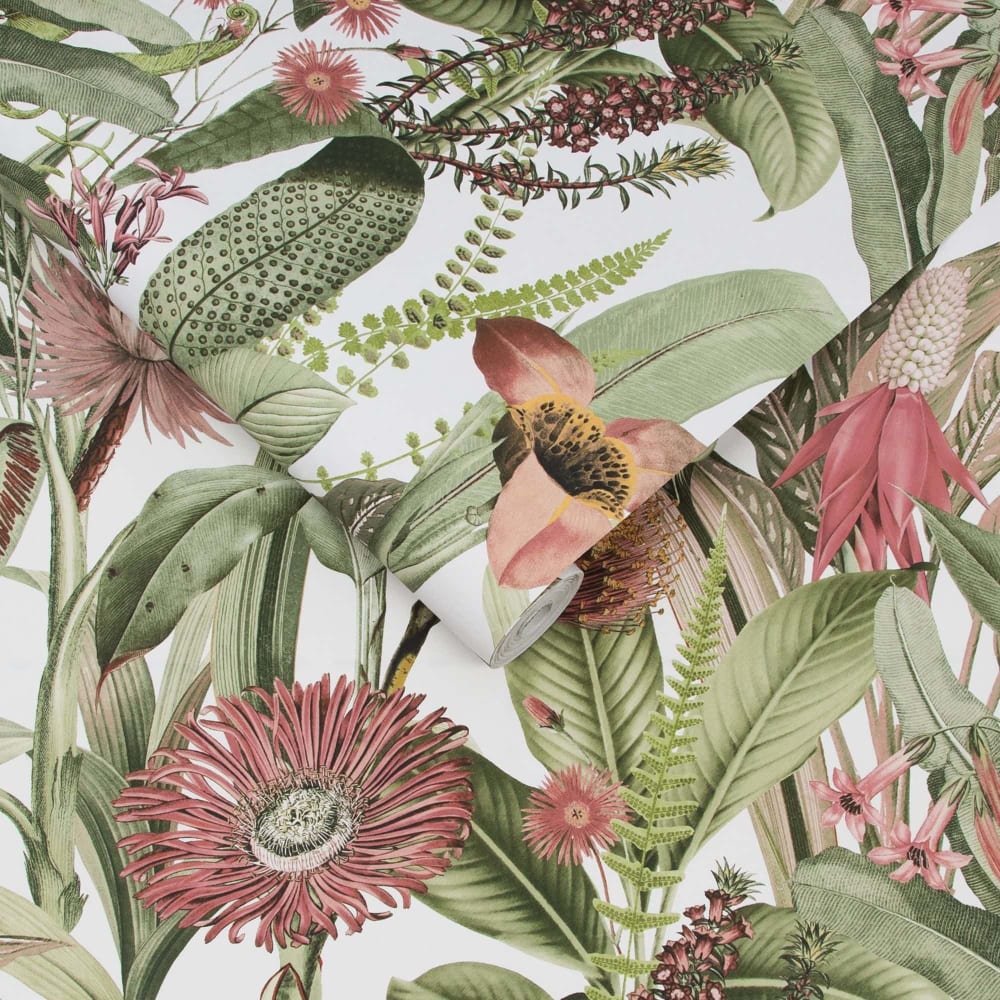 Papier peint tigerlily blanc corail vert 1005x52cm — vue 4