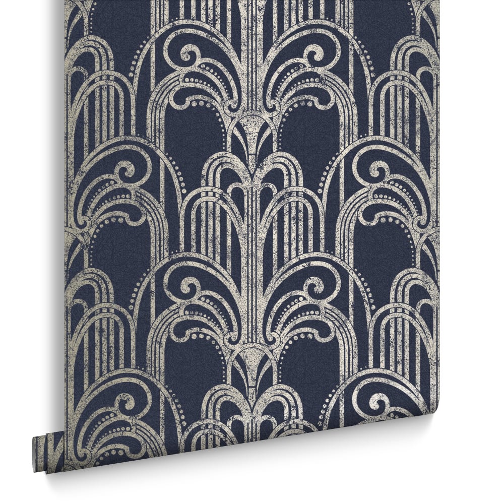 Papier peint art deco bleu argent 1005x52cm — vue 3
