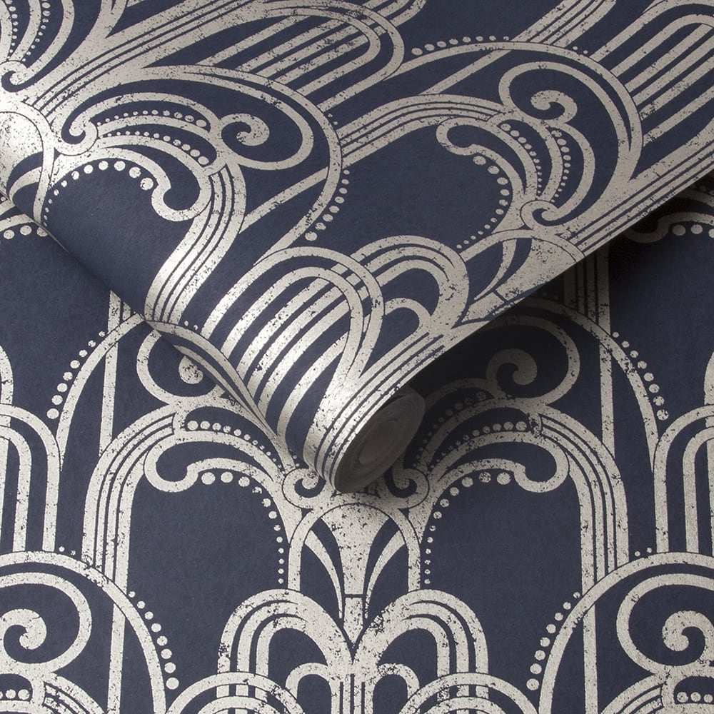 Papier peint art deco bleu argent 1005x52cm — vue 4