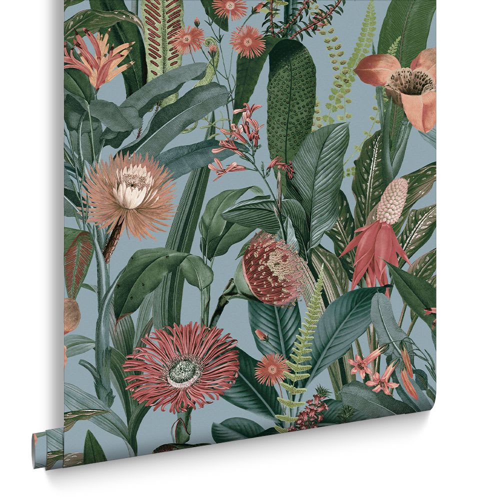 Papier peint tigerlily bleu clair corail vert 1005x52cm — vue 3
