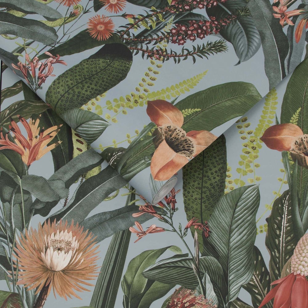 Papier peint tigerlily bleu clair corail vert 1005x52cm — vue 4