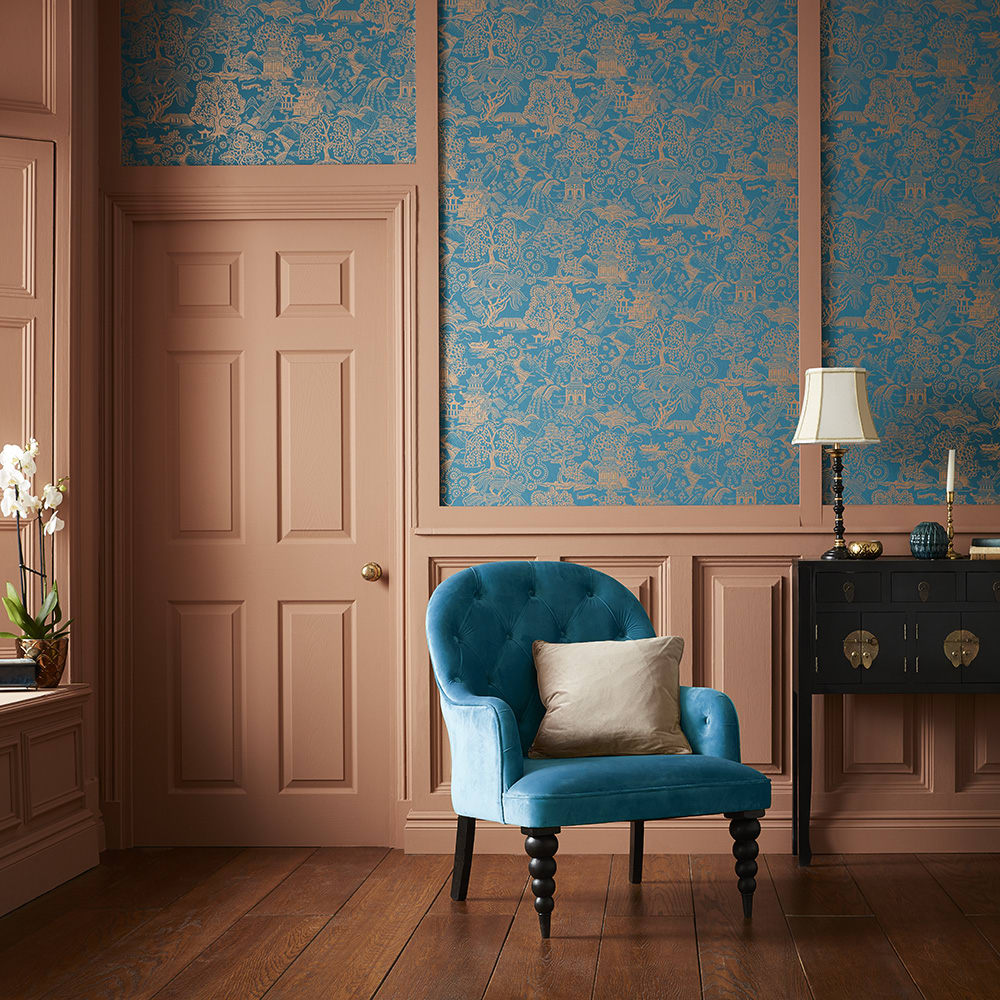 Papier peint basuto bleu - cuivre