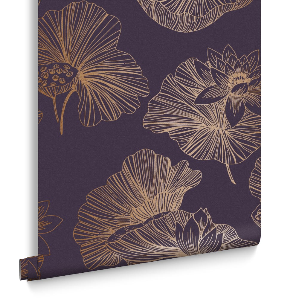 Papier peint lotus violet or 1005 x 52 cm - Maisons du Monde