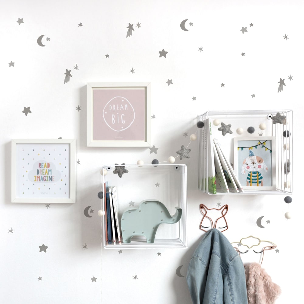 Stickers mureaux en vinyle étoiles et lunes gris - Maisons du Monde