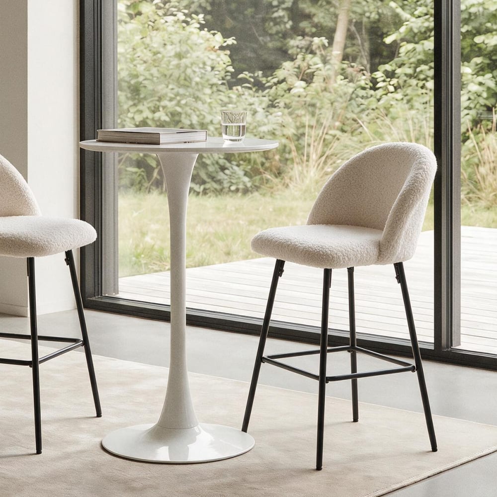 Nordlys Barhocker (2er Set) aus Metall und Wolle Weiß style modern Weiß Öko-Tex Zertifikat Stoff