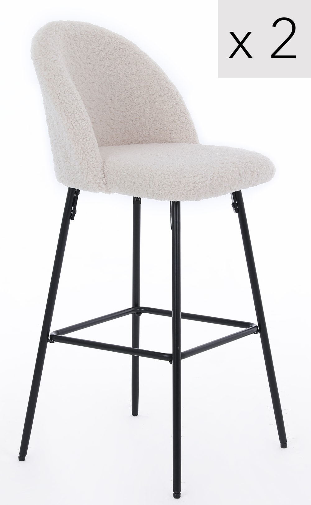 Lot de 2 tabourets de bar en métal et bouclettes blanches - Maisons du Monde