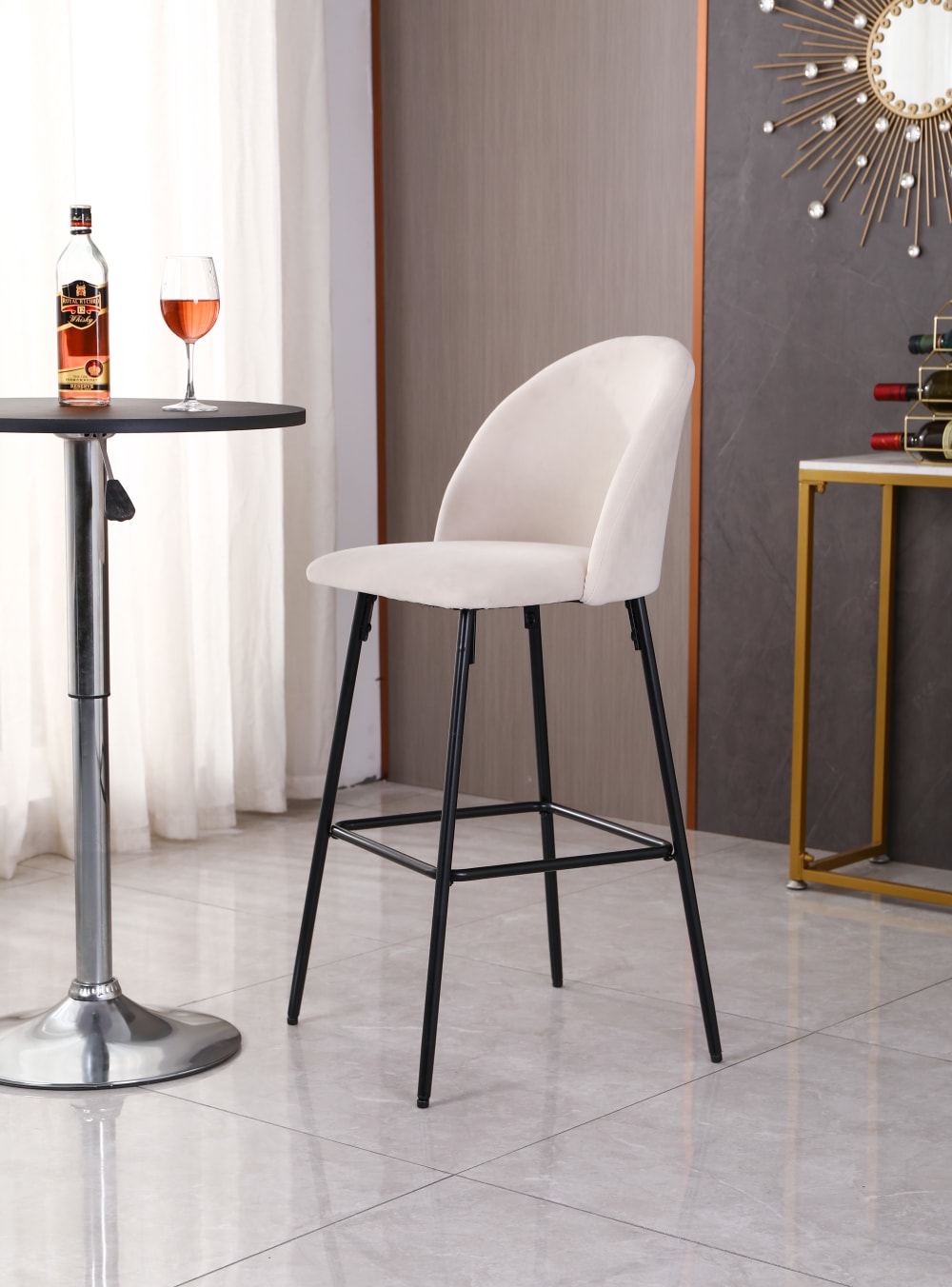 Lot de 2 tabourets de bar en métal et tissu beige