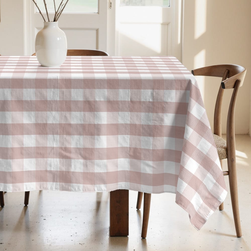 Nappe anti-taches vichy rose et blanc 155x155 cm