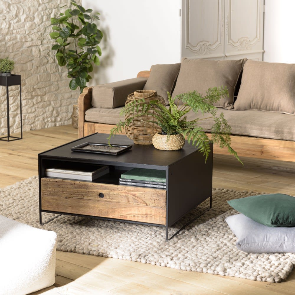 Table basse rectangle pin recyclé 80x80 - Maisons du Monde