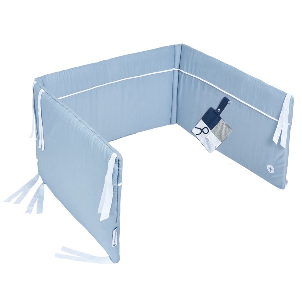 Tour de lit bébé coton bleu 180 cm