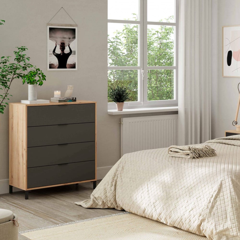 Kommode mit geknoteter Eichenholzoptik, Anthrazit 77x40h94 cm -