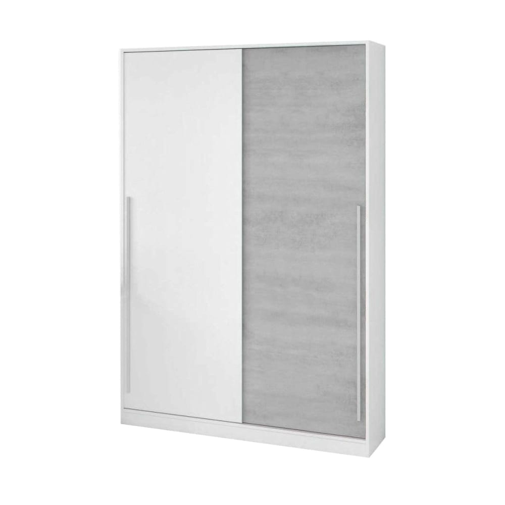 Armoire 2 portes effet bois ciment, blanc 211x50 cm