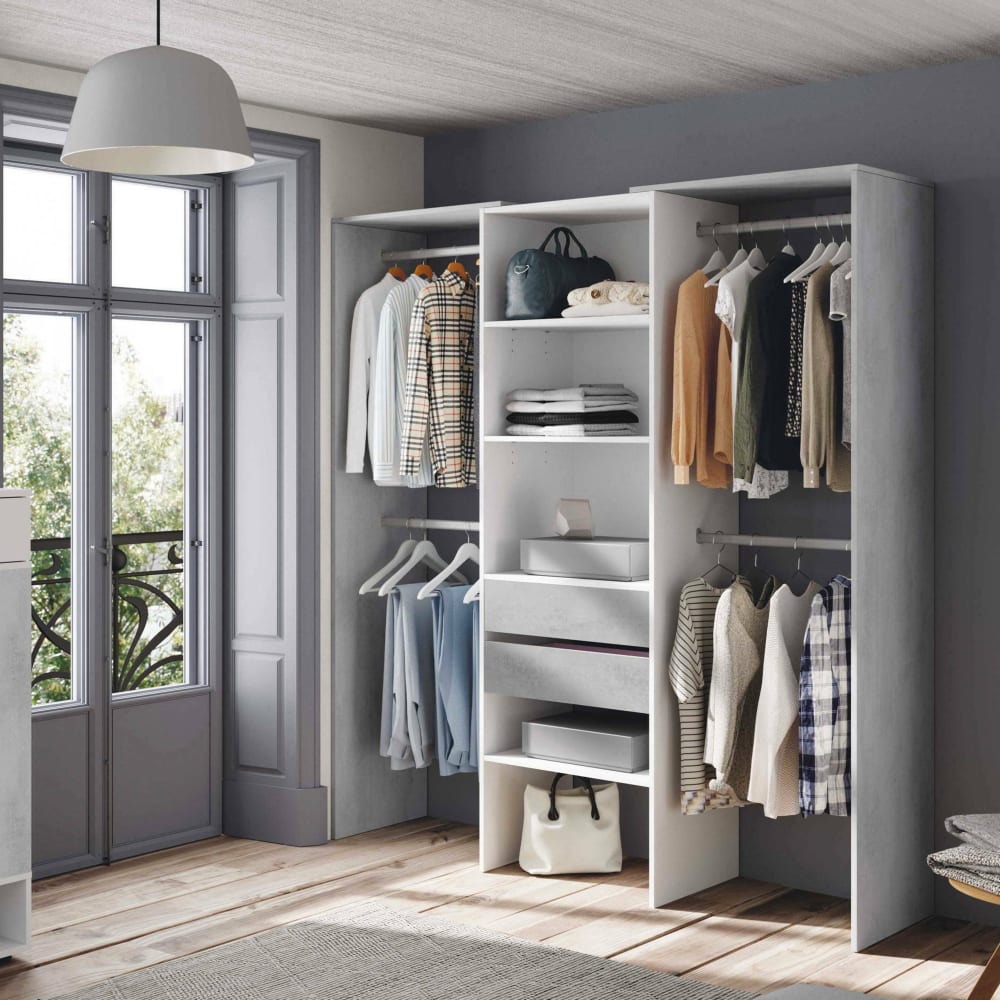 Grande armoire effet bois blanc, ciment 179x50 cm