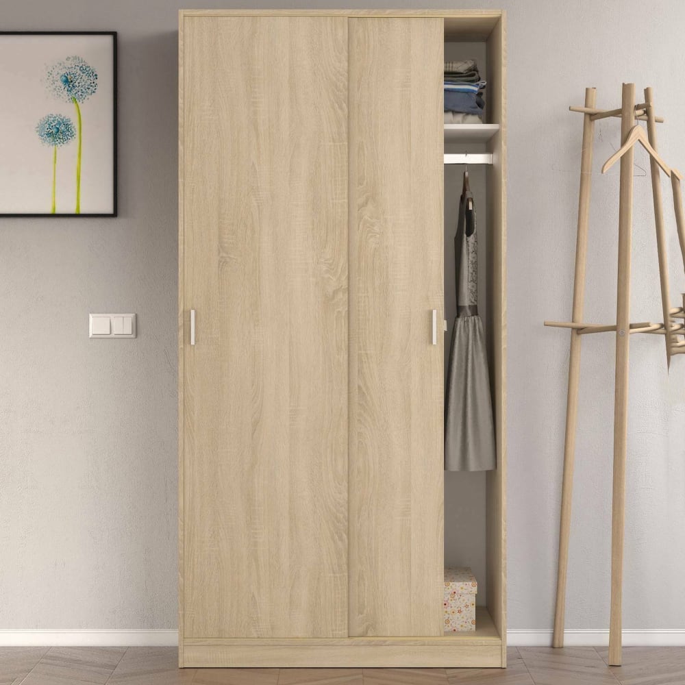 Kleiderschrank 2 Türen mit Eichenholzeffekt 100x50h200 cm -