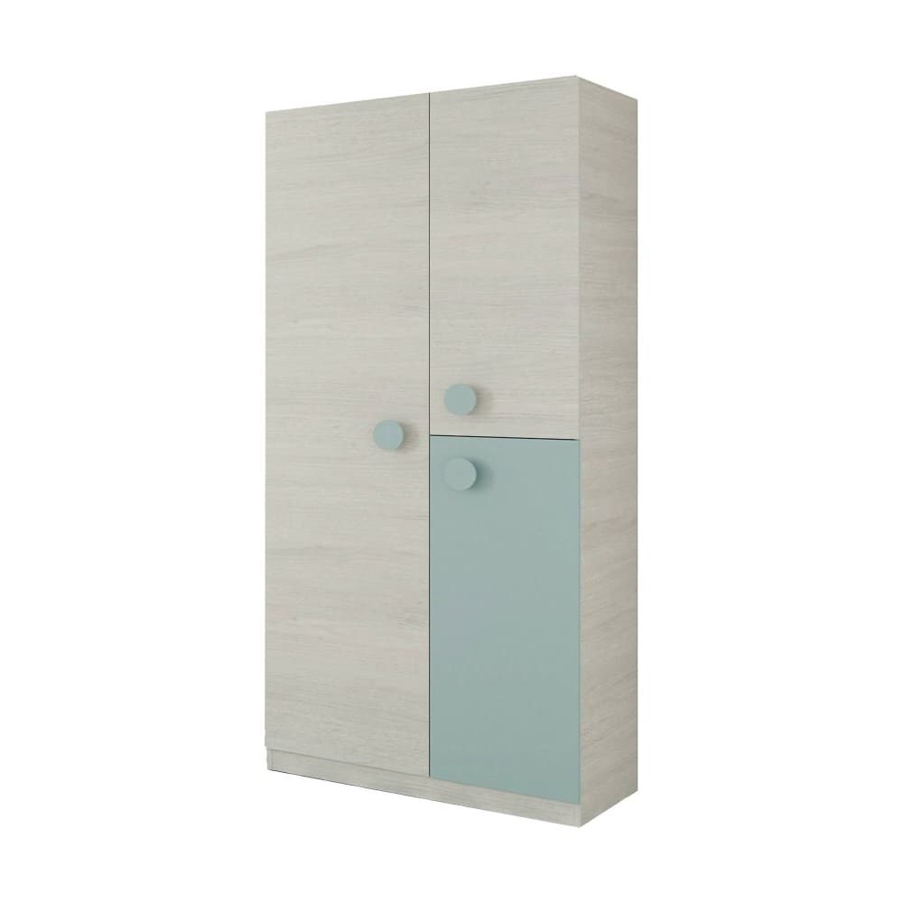 Armoire 3 portes effet bois gris, vert aqua 210x52 cm