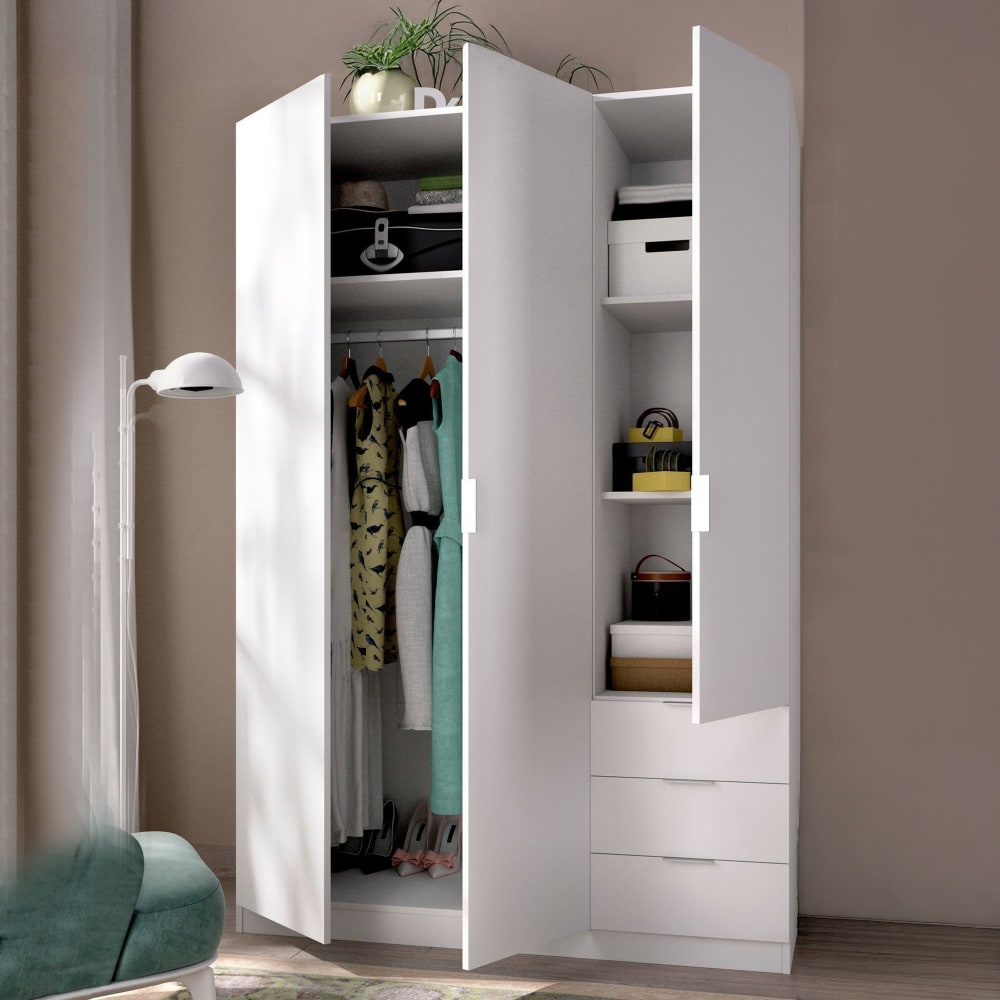 Kleiderschrank mit 3 Türen in weißer Holzoptik - Maisons Du Monde