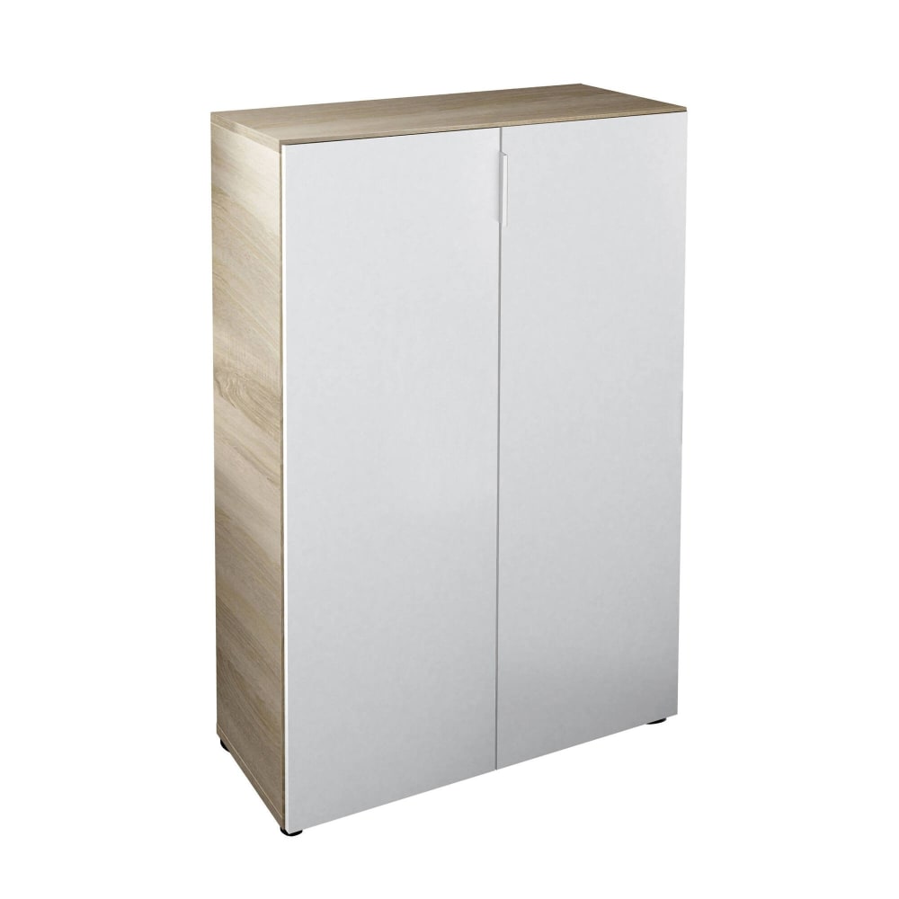 Armoire polyvalente à 2 portes effet bois beige, blanc 72x36 cm