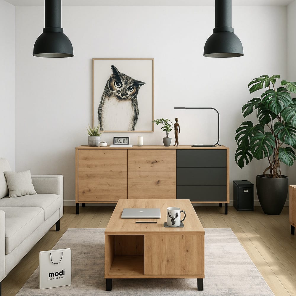 Buffet effet bois beige, anthracite 154x41 cm
