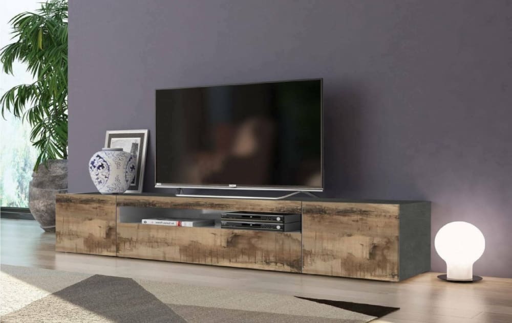 Meuble TV effet bois érable, ardoise 200x40h37 cm