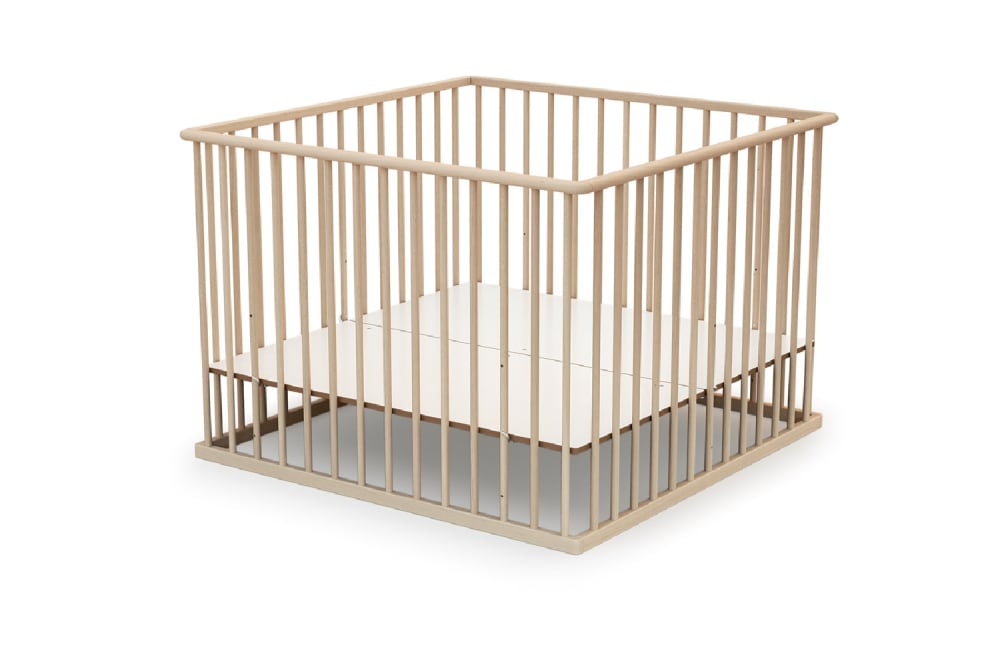 Parc bébé en bois hêtre brut 100 x 100 cm (Webaby) - Image 1