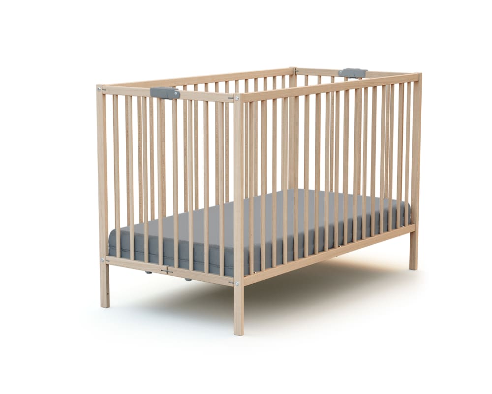 Lit bébé pliant en bois Hêtre Brut 60 x 120 cm