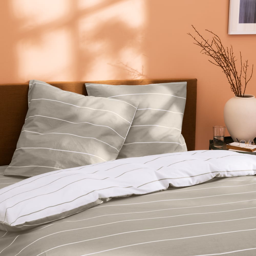 Parure de lit imprimée en coton grège 200x200+2x65x65cm - Maisons du Monde