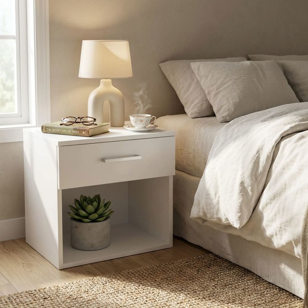 Comodino 1 cassetto 1 vano in truciolare bianco 44.4x33x43.5 -