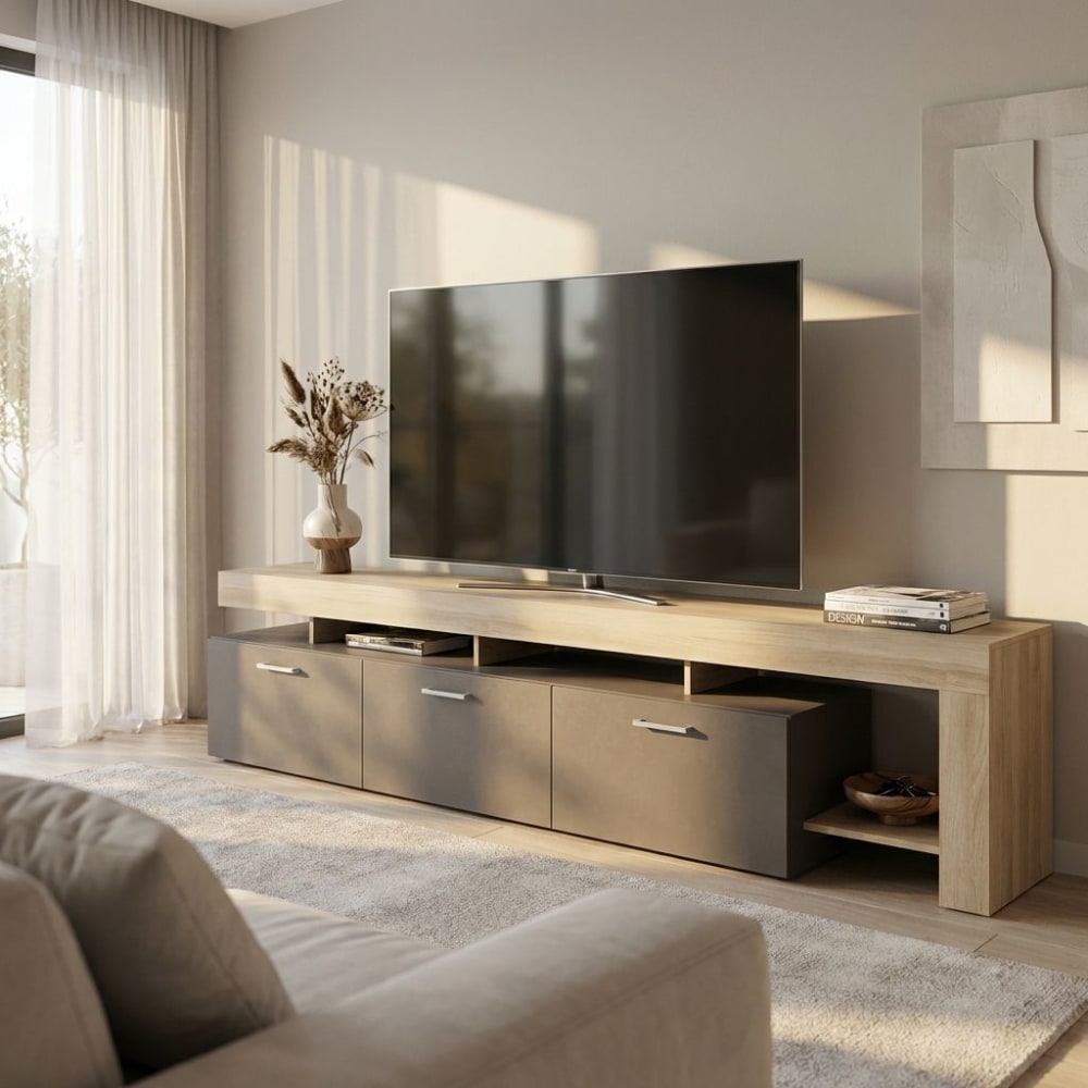 Mobile porta tv con 3 cassetti in pannello di particelle marrone