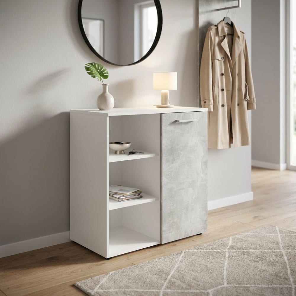 Mobile ingresso in truciolare bilaminato cemento/bianco 68x35x87