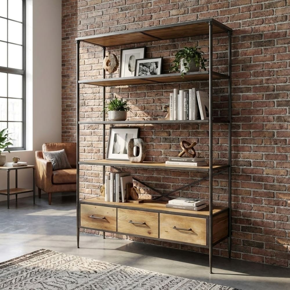 Libreria in legno e metallo marrone - Milani Home