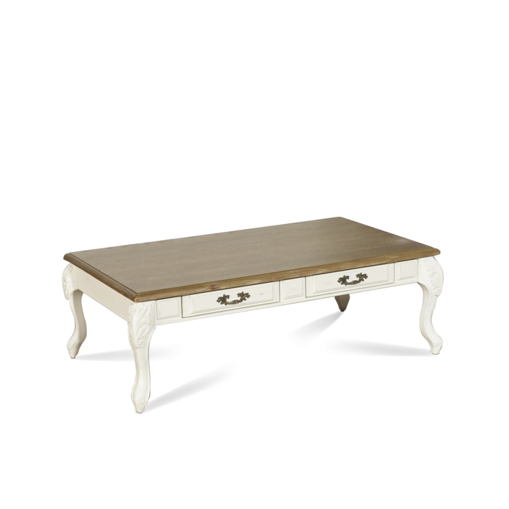 Table basse rectangulaire style shabby chic, plateau en blanc