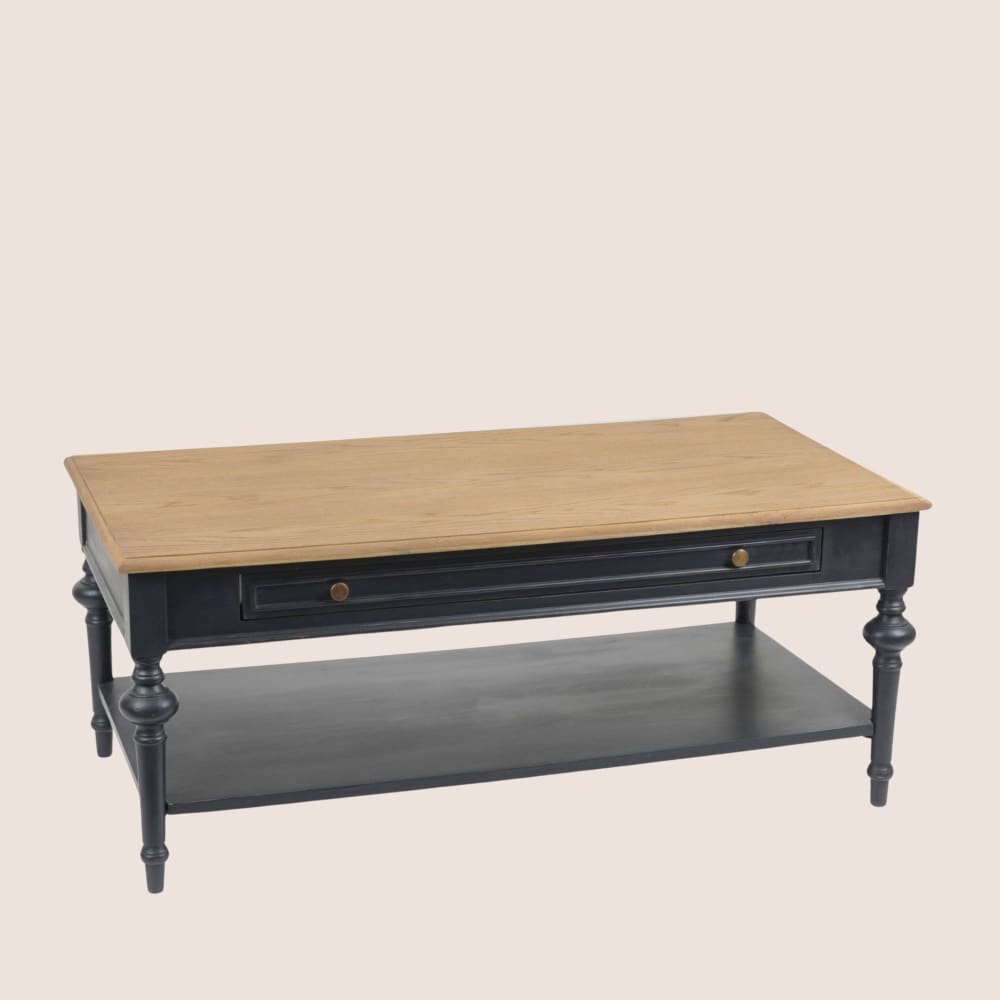 Table basse rectangulaire 1 tiroir 1 tablette l120 noir - Maisons du Monde