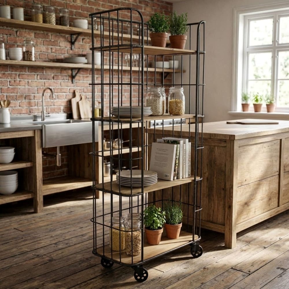 Scaffale industriale con ruote in legno nero - Milani Home
