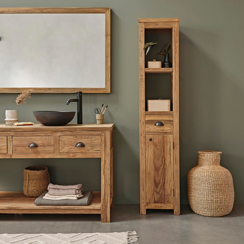 BERAH GETAH Badezimmersäule aus recyceltem Teakholz 170 style modern Beige