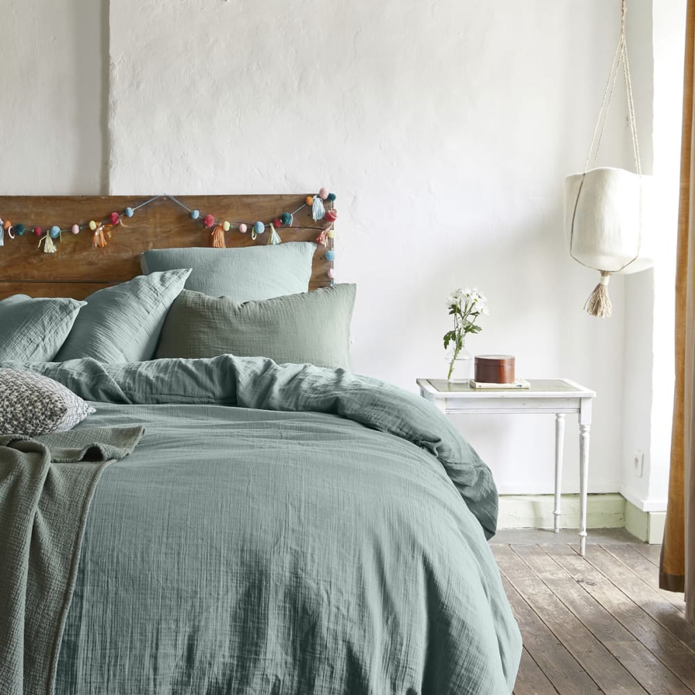 Taie d'oreiller uni en gaze de coton vert 65x65 — vue 3