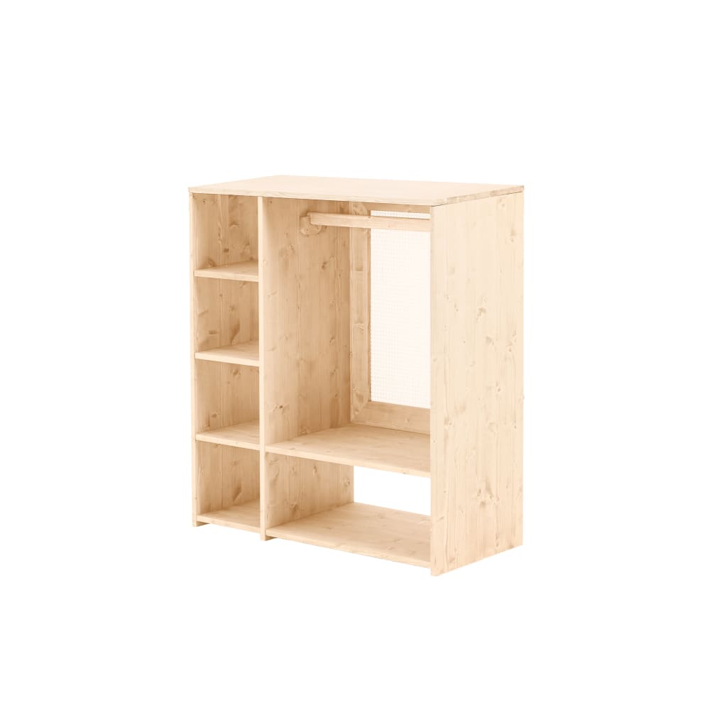 Armario montessori de madera maciza de abeto color natural con ratán