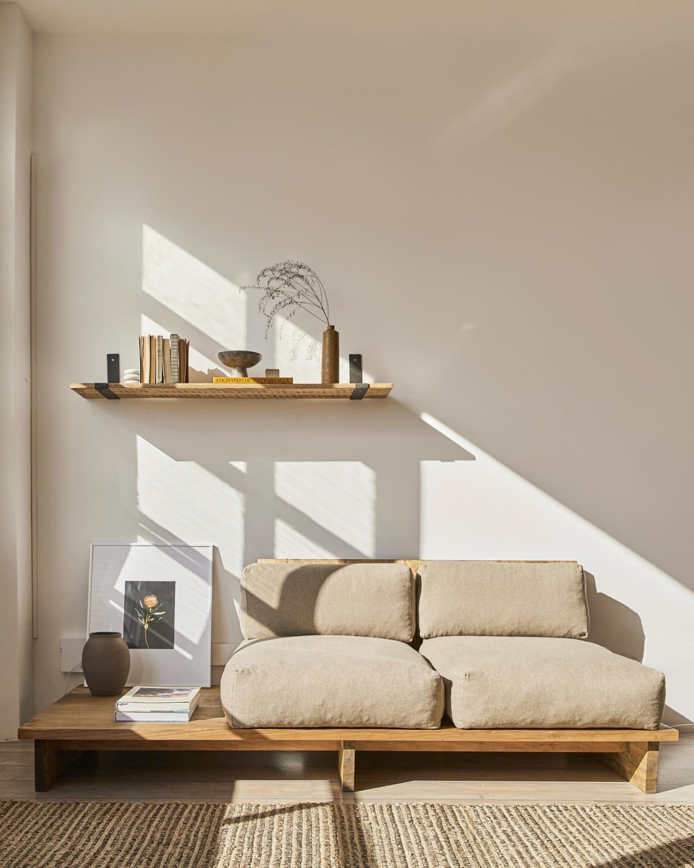 Estantería/librería de pared flotante en madera marrón claro 110 cm