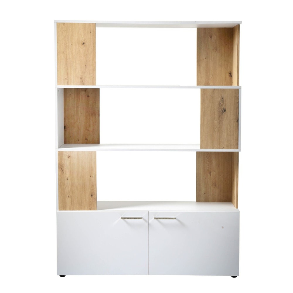 Bibliothèque 3 étagères 2 portes - A163cm - Blanc