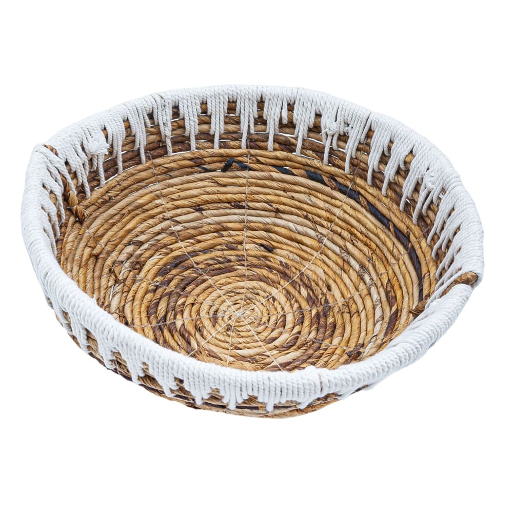 Corbeille à fruits en fibres naturelles brodée en coton blanc D.30cm