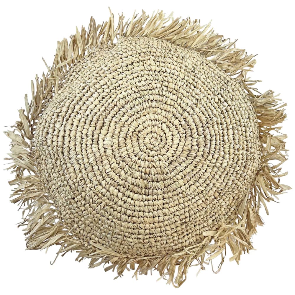 Housse de coussin rond en raphia avec franges D.45 cm