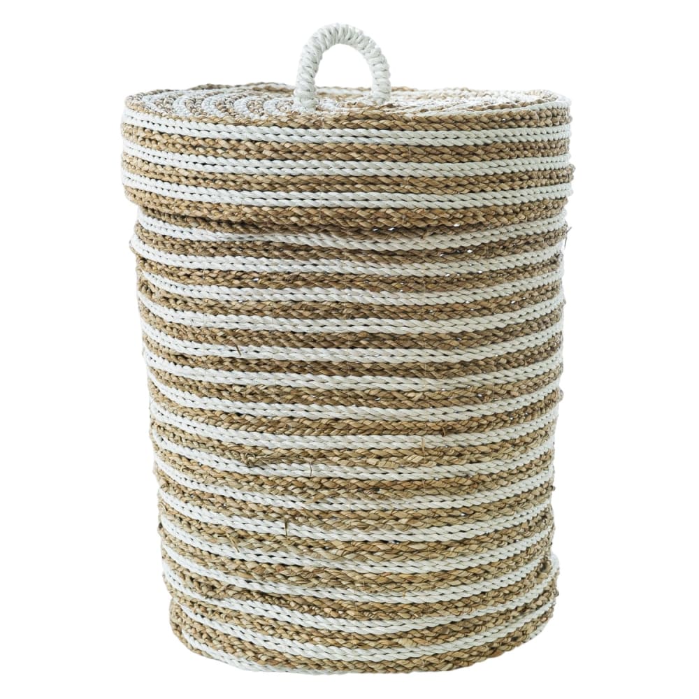 Cesta con tapa natural beige con rayas blancas d. 33 cm